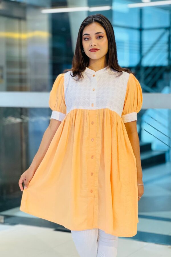 peach color jacquard cotton kurti