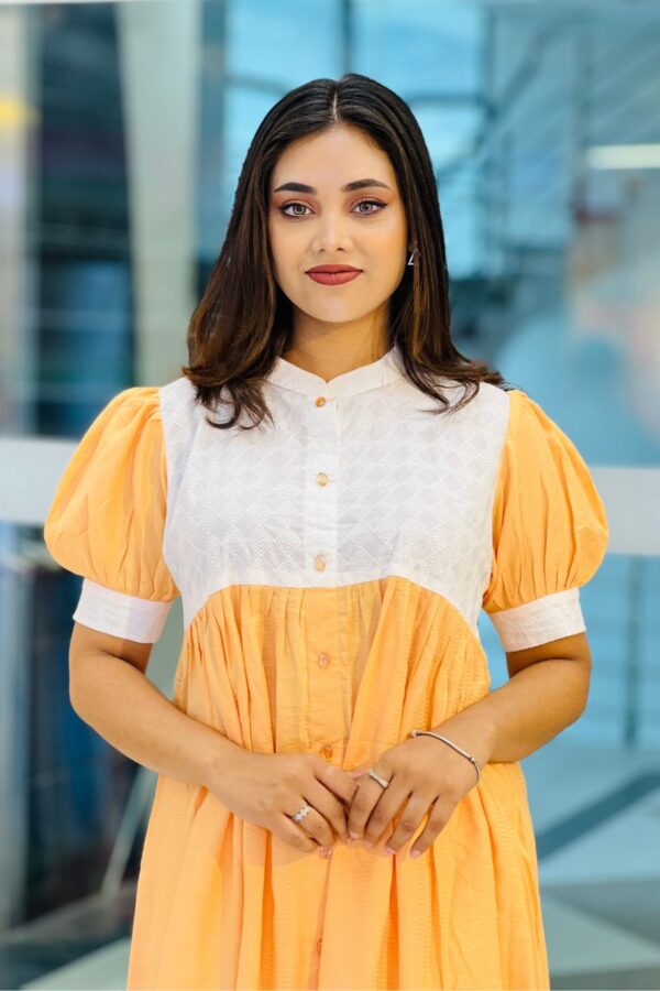 peach color jacquard cotton kurti