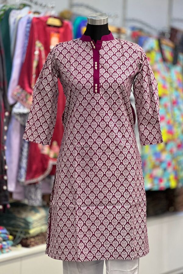 purple multi poplin screen printed kurti