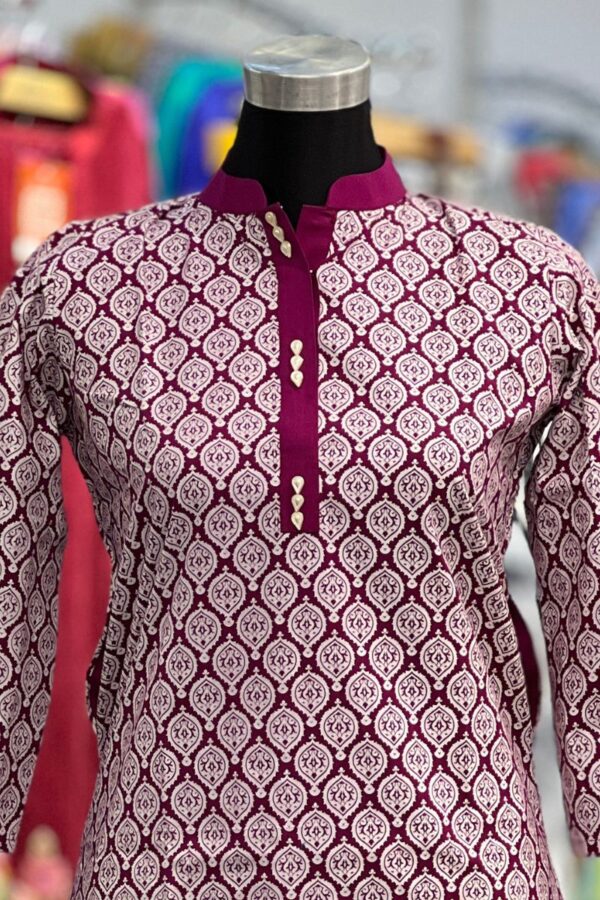 purple multi poplin screen printed kurti