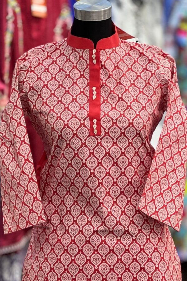 red multi poplin screen printed kurti