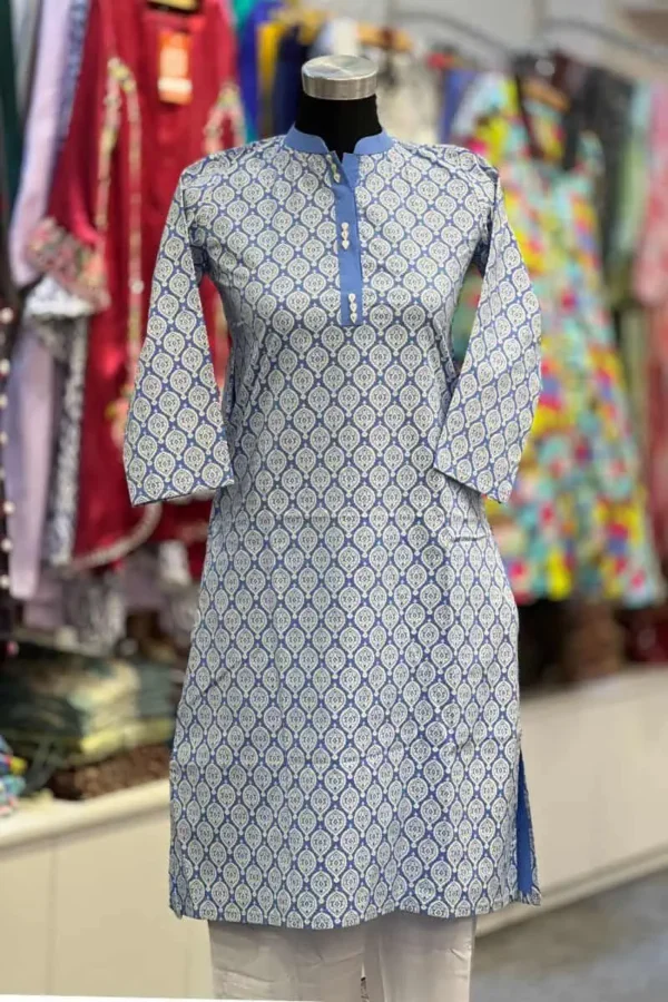 sky blue multi poplin screen printed kurti