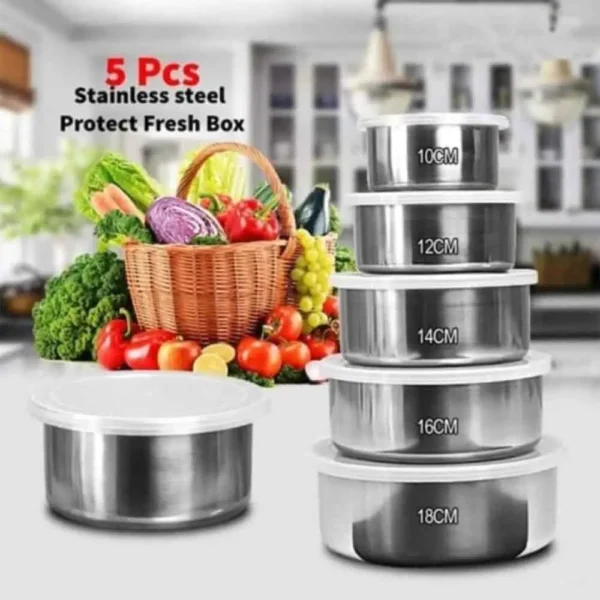 stainless steel food box with food grade plastic cover 5 pieces