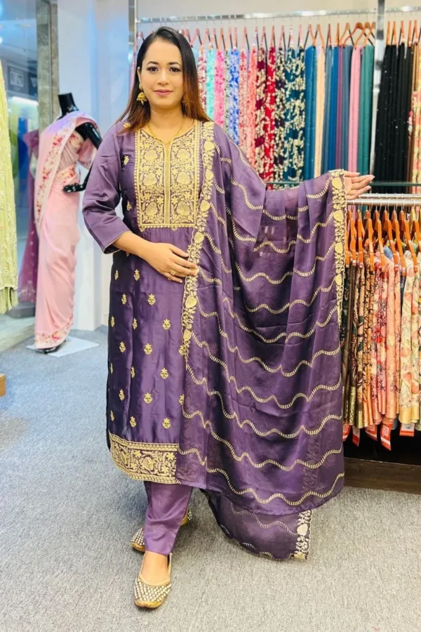 spring shiny silk embroidered shalwar suit