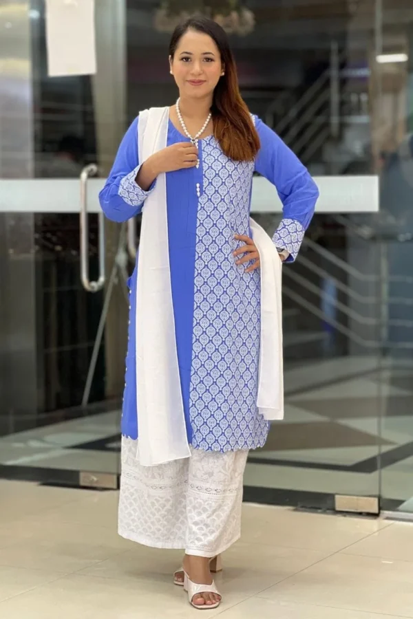 periwinkle blue viscose screen printed kurti