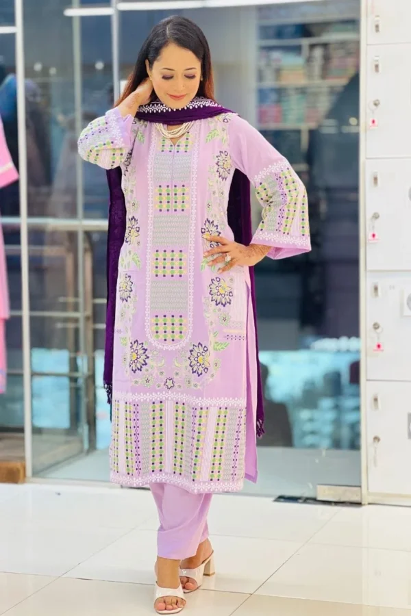 orchid bloom viscose screen printed shalwar suit