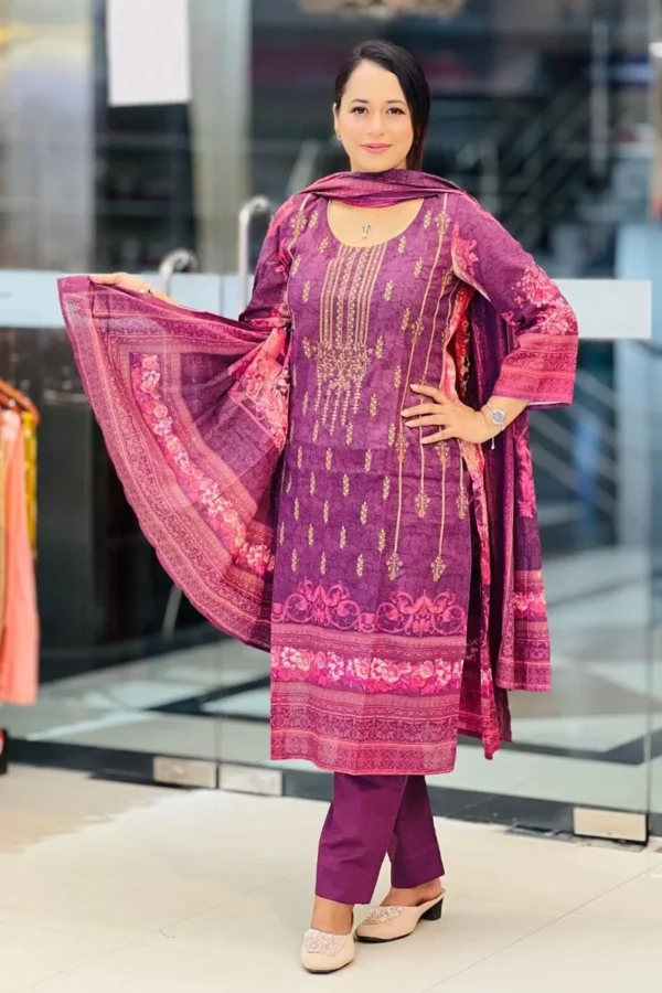 magenta haze spring cotton digital printed with embroidered shalwar suit