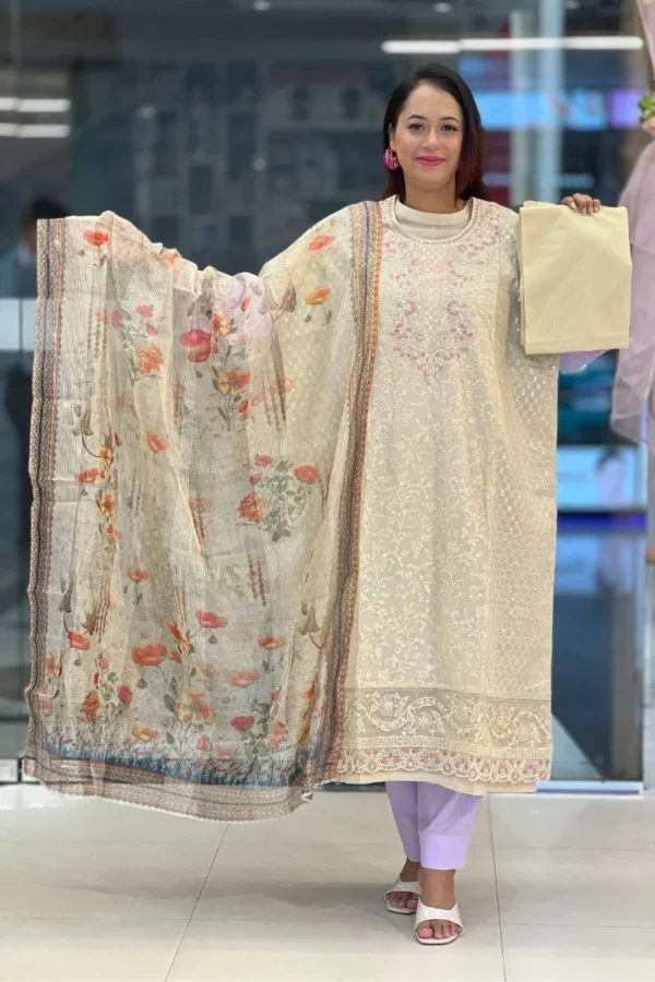 dutch white spring cotton embroidered with sequin shalwar suit