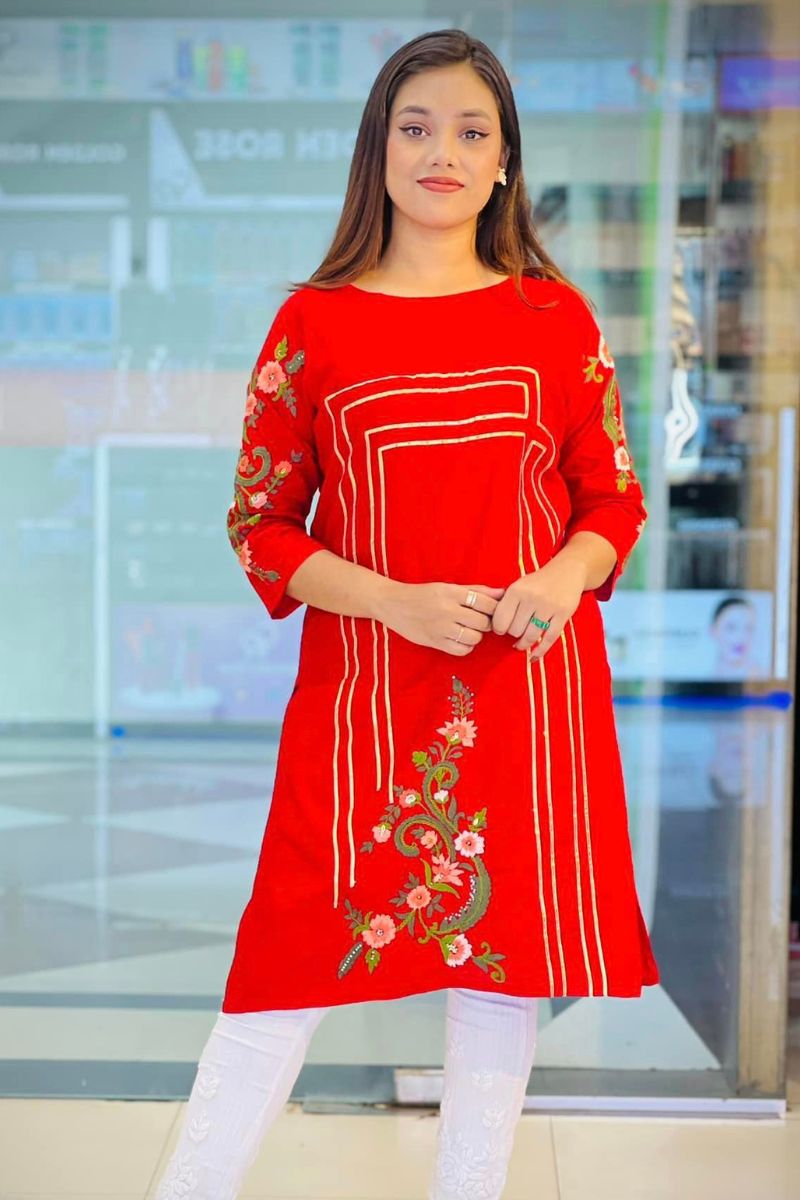 Buy Red Printed Silk Ready-Made kurti online At Zeel Clothing
