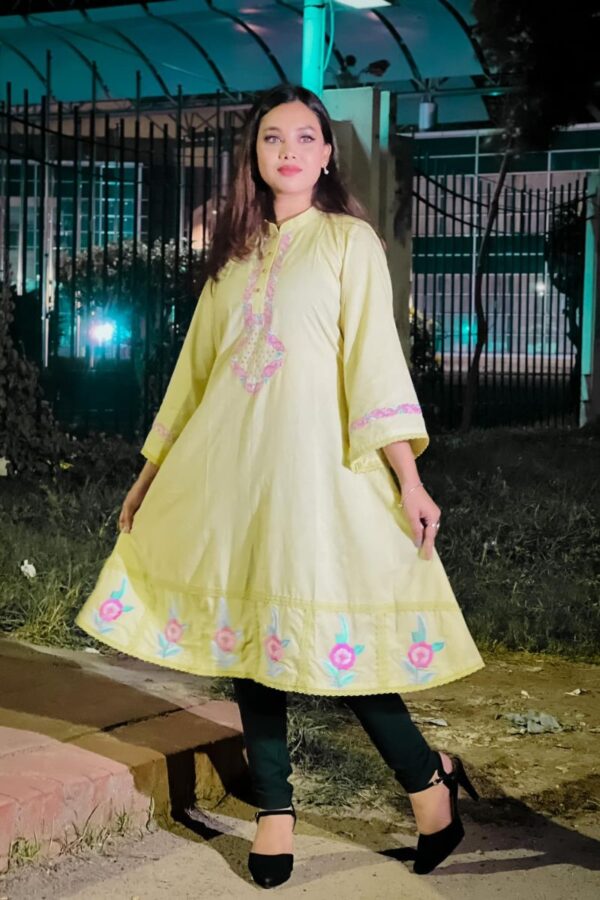 light lemon color jacquard cotton with me kurti rs0215ku