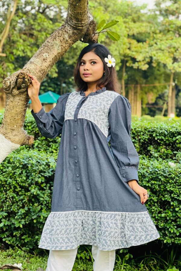 chambray denim & net fabric with kurti se 0019 ku